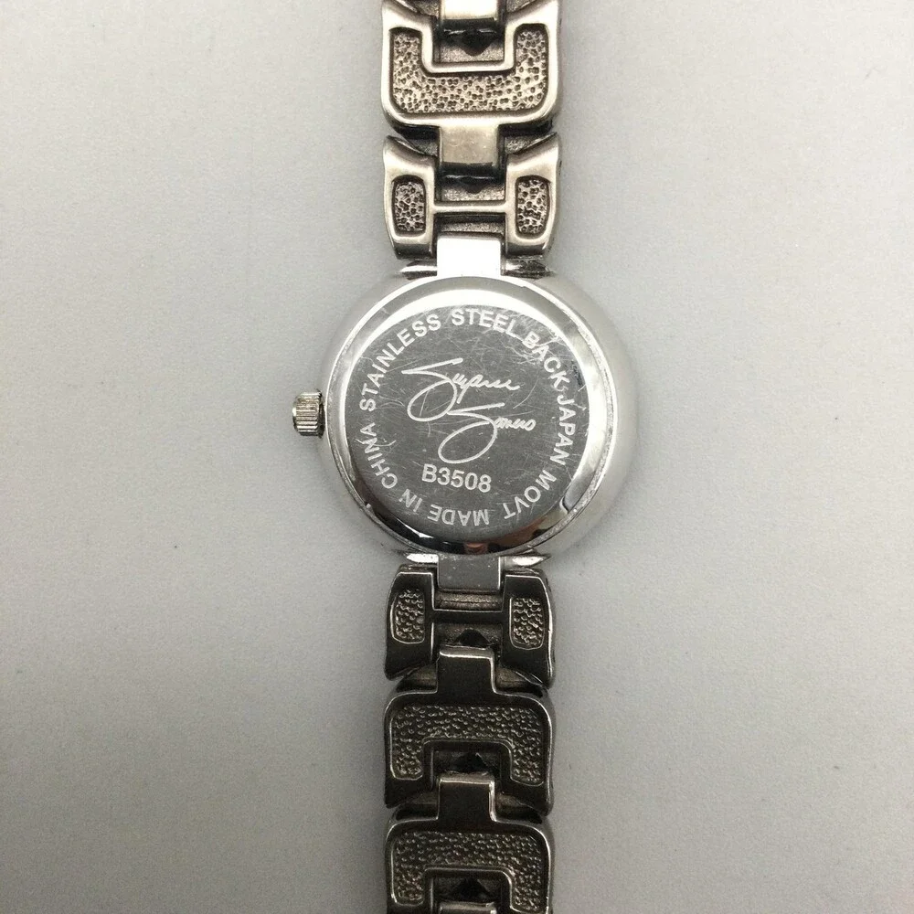 Suzanne Somers Womens Watch 25mm White Dial Pink Crystal Bracelet New Battery